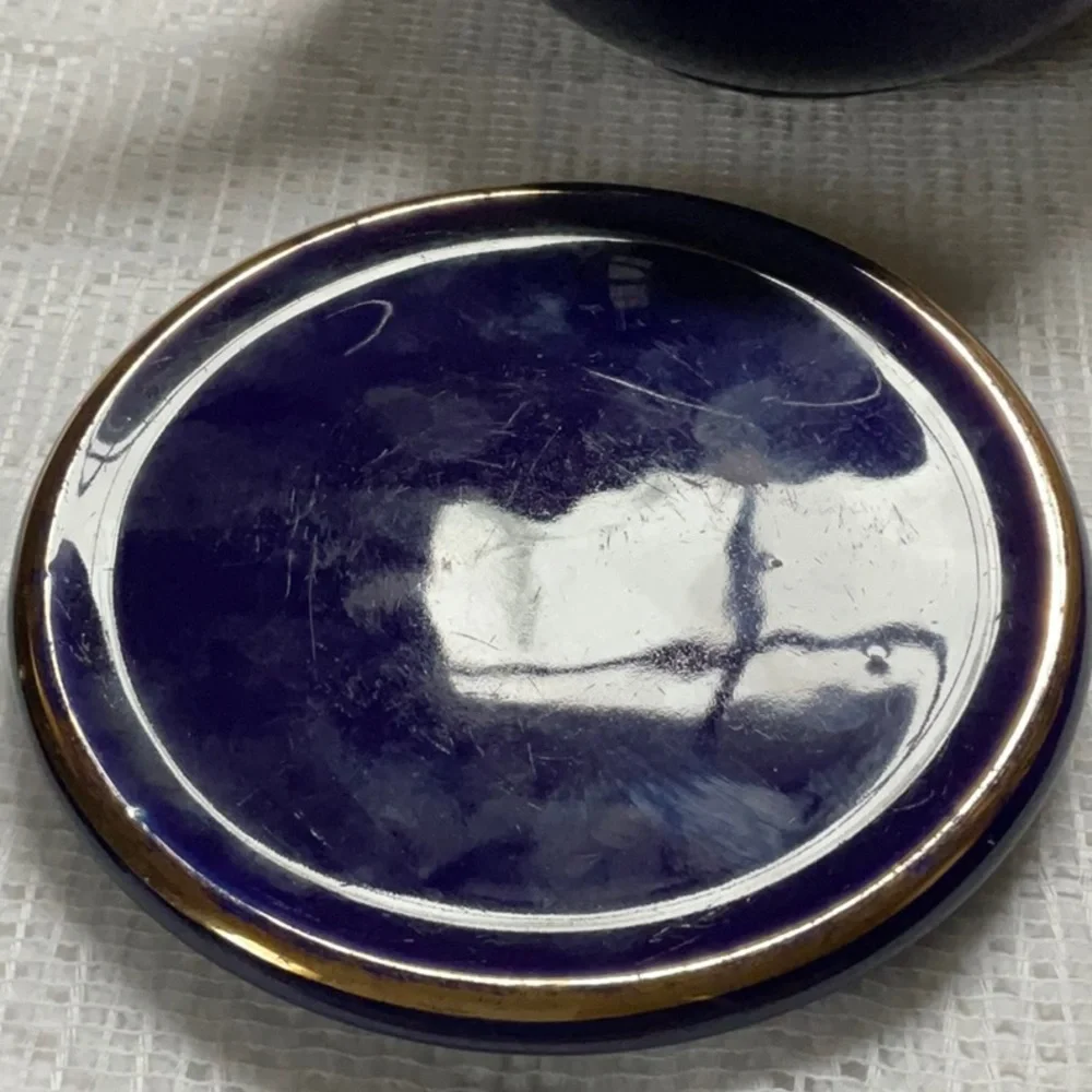 Vintage Hall’s China Cobalt and Gold Teapot and Trivet Boston